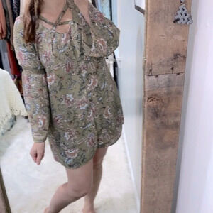 Peach love green floral boho dress size small